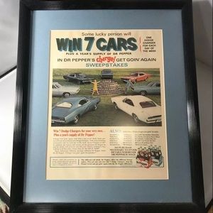 VTG Original 1968 Dr. Pepper Dodge Charger Advertisement Framed